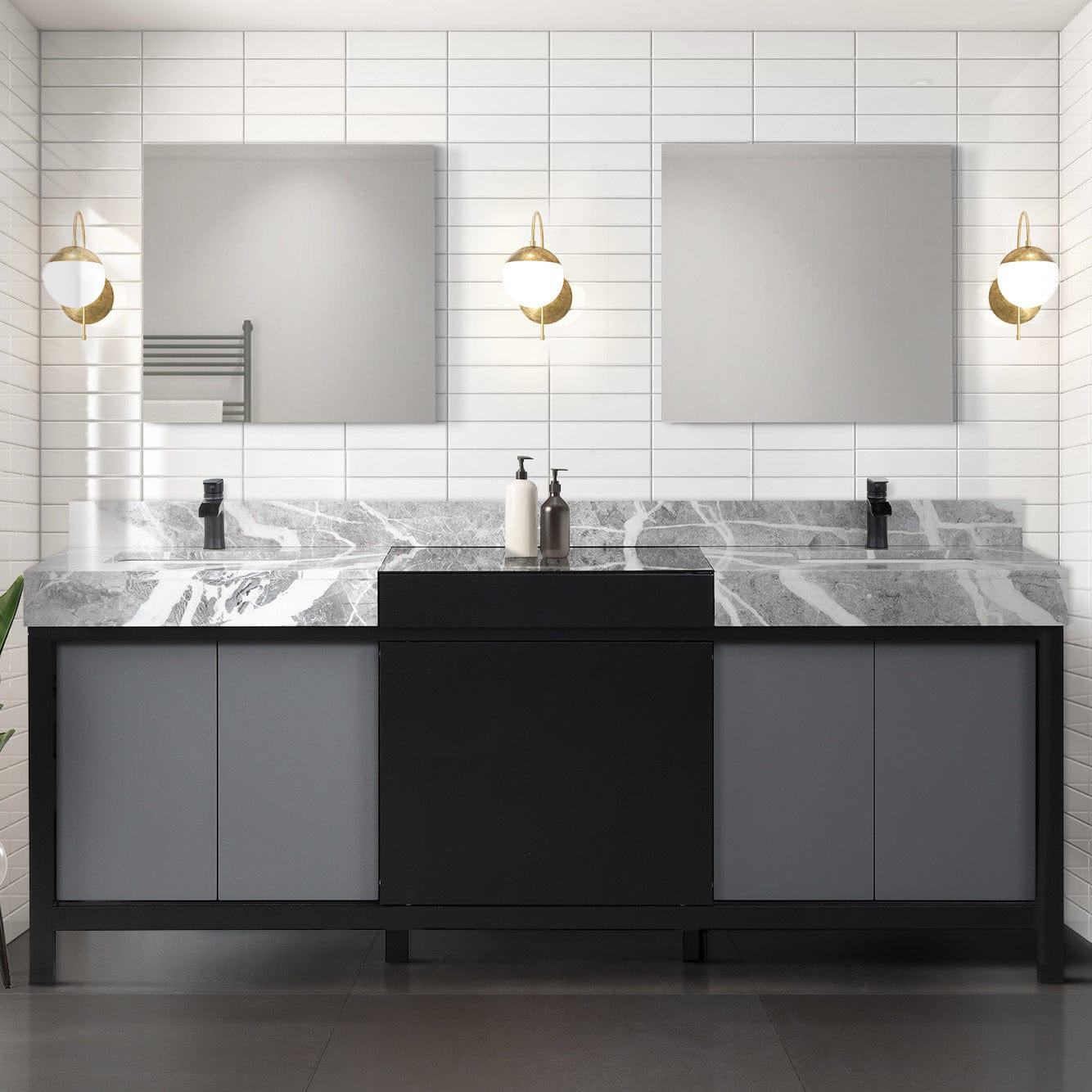 Bell + Modern Bathroom Vanity 84 / Castle Grey Marble Sanibel Black and Grey Double Vanity